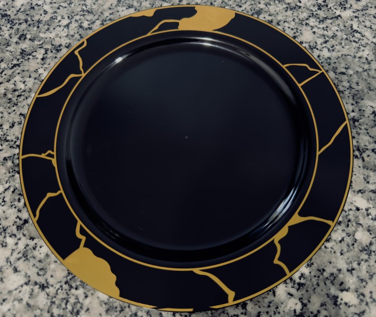 Gold and Royal Blue Plastic Plate