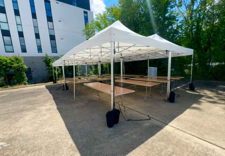 20x40 popup tent package (16 tables, 128 chairs included).